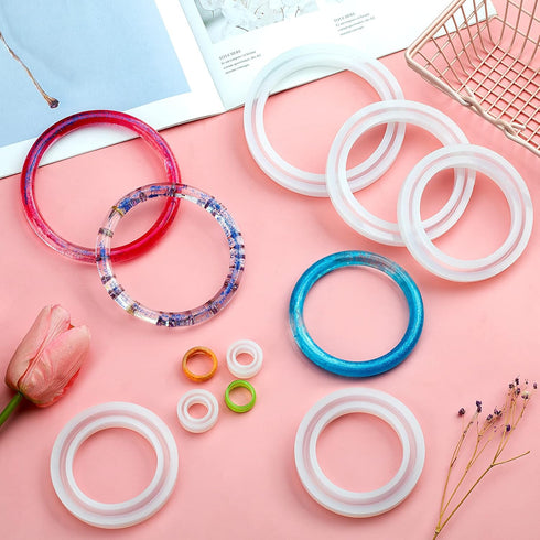 OIIKI 9Pcs Cavities Ring Silicone Molds for Jewelry Making, 6pcs Assorted Size Casting Bracelet Molds+3pcs Ring Resin Molds, Round Shape for Makin...