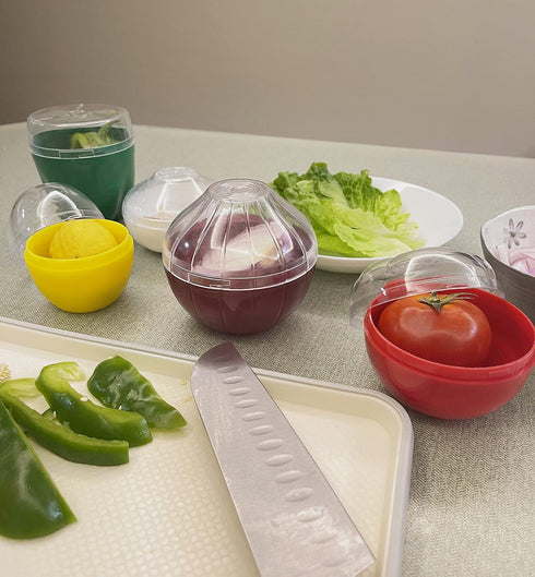 5PCS Fruit and Vegetable Shaped Savers Storage Onion Tomato Lemon Green Pepper and Garlic Containers for Fridge Vegetable Crisper Makes Food Stays...