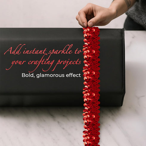 Trims by the Yard 4-Row Metallic Stretch Versatile Crafts Durable Sequin Trim for Costumes Fashion and Home Decor, 1 1/2-Inch, 10-Yard Cut, Red...