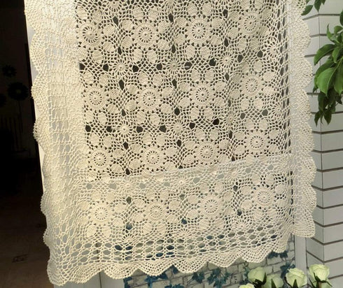 Damanni Beige Cotton Handmade Crochet Lace Tablecloth Doilies Table Overlay,Square,31 Inch by 31 Inch...