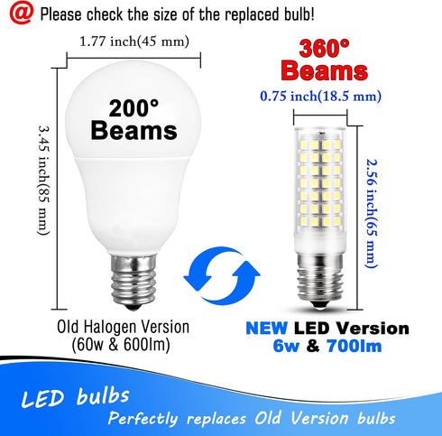 E17 LED Light Bulb 6W(60W Halogen Equivalent) 6000K Daylight White 700lm 120V E17 LED Intermediate Base Bulb for Chandelier,Appliance,Desk Lamp,Ca...