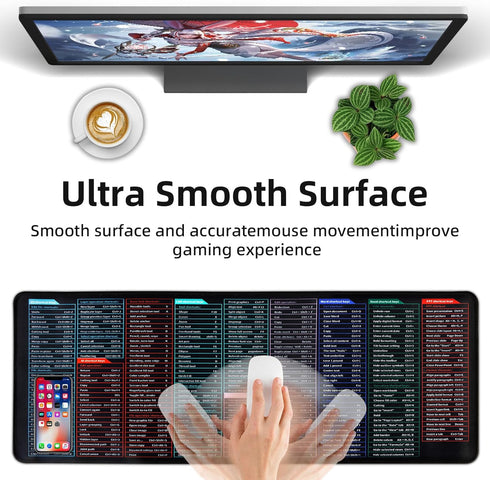 Quick Key Keyboard Mouse Pad, Non-Slip Desk Mat with Office Software Shortcuts Pattern, Upgraded Extended Large Rubber Base Mice Smooth Cloth Mous...