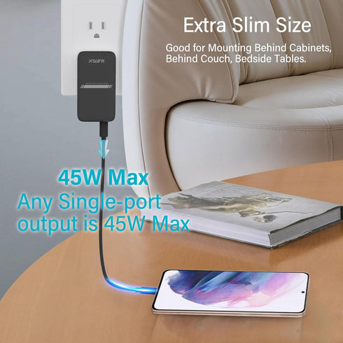 45W USB Wall Charger,Flat Wall Charger,Dual USB C with PD 3.0 & GaN,Folding USB Wall Plug for Traveling,Fast Charging for Laptops,Phones,Support S...