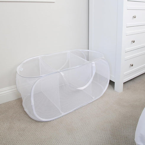 Smart Design Deluxe Mesh Pop Up 3 Compartment Laundry Sorter Hamper Basket - VentilAir Fabric Collapsible Design - for Clothes & Laundry - Home Or...
