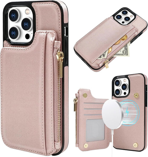 Delidigi for iPhone 14 Pro Max Case Wallet with Card Holder Compatible with Mag-Safe, Flip PU Leather Zipper Pouch Wallet Case for iPhone 14 Pro M...