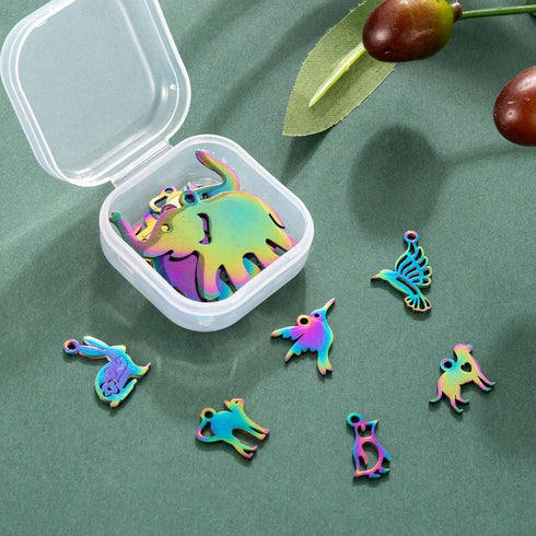COGCHARGER 16 Pcs 8 Style Stainless Steel Filigree Charms Animal Shape Rainbow Pendants Multi Color Charms Pendants for Jewelry Earring Necklace M...