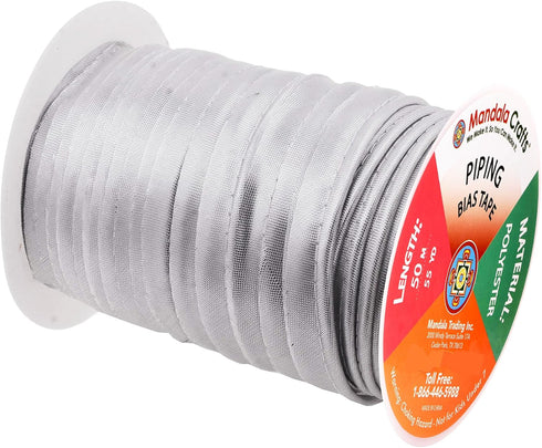 Mandala Crafts Silver Maxi Piping Bias Tape with Welting Cord - 1/2 Inch Upholstery Piping Trim for Sewing, Cushions, Slipcovers, and DIY Decor - ...