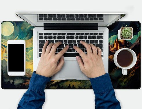 Cool Aesthetic Castle Mouse Pad Desk Pad Cute Cloudy and Starry Desk Mat, Office Desk Decor Anime Mousepad Laptop Keyboard and Mouse Mat, XXL Larg...