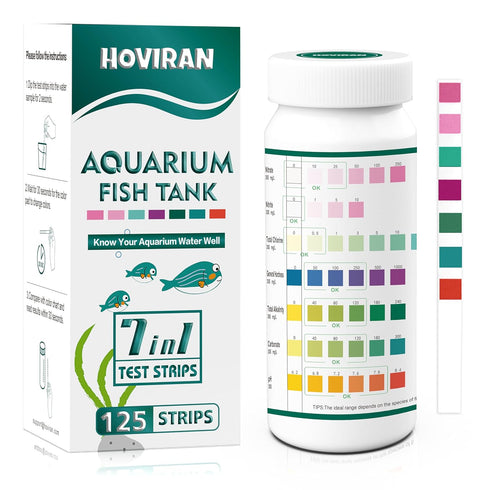 7 in 1 Aquarium Test Strips, 125 Count Fish Tank Test Strips for Freshwater Saltwater Pond, Water Testing Kit Aquarium for Chlorine, Total Hardnes...