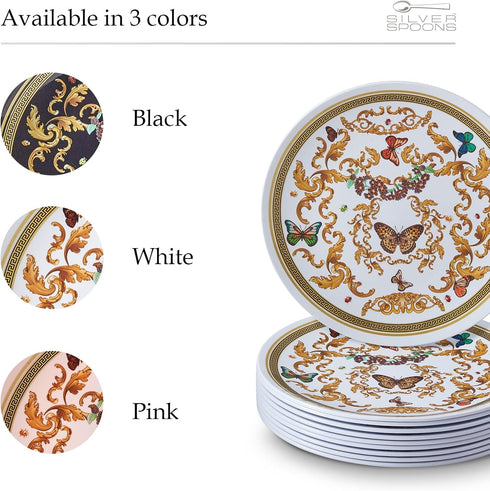 SILVER SPOONS White and Gold Plastic Dinner Plates for Party (10 PC) Heavy Duty Disposable Dinner Set 9", Fine China Look Dishes for Baby Showers,...
