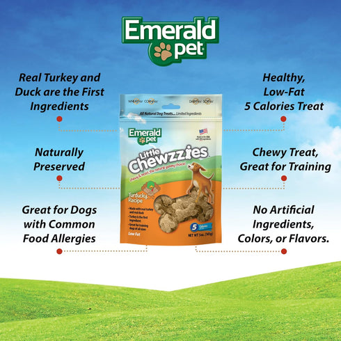 Emerald Pet Little Chewzzies Wheat Free Training Dog Treats — Healthy and Tasty Natural Dog Chews with Real Meat or Peanut Butter — Limited Ingred...
