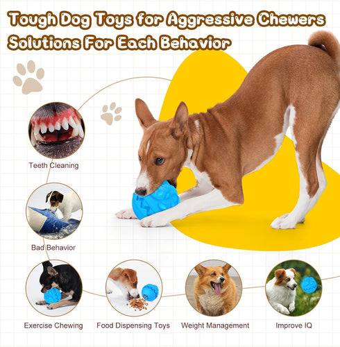 Indestructible Dog Balls Treat Dispensing Dog Toys for Aggressive Chewers Large Medium Breed, Dog Chew Toys Balls for Aggressive Chewers, Interact...