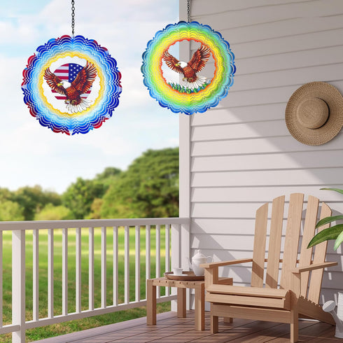 Wind Spinners-12 inch 3D Stainless Steel Eagle Hanging Wind Spinner Metal Wind Catchers Kinetic Sculpture for Lndoor,Outdoor Decor, Yard Art, Gard...
