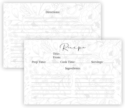 Blank Recipe Cards Double Sided 4x6 - Set of 50 thick Black and White Florals Farm Recipe Cards 4x6- Recipe Cards for Bridal Shower and Mother's D...