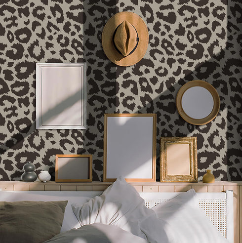 16.1"X118" Leopard Peel and Stick wallpaper Leopard Print Contact Paper Dark Brown and Khaki Wallpaper Self Adhesive wallpaper Thickened Removable...