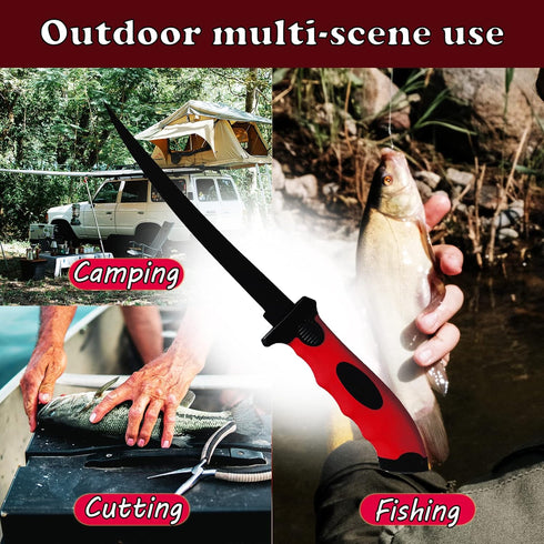Fish Fillet Knife, 7 Inches Professional Fishing Fillet Knife Set Stainless Steel Blade in Corrosion Resistant Coating, with Sharpener and Cutting...