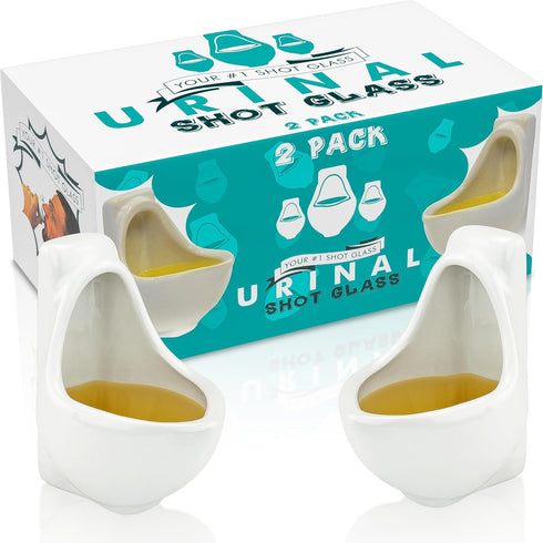 Fairly Odd Novelties Ceramic Urinal Shot Glasses, Set of 2, 1.5oz - Perfect Gag, White Elephant, Novelty Party Gift...