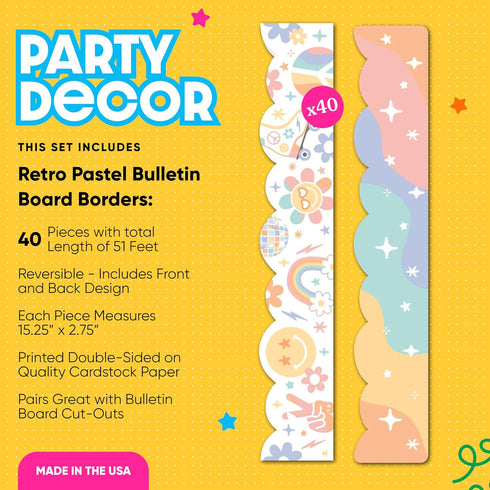 Big Dot of Happiness Retro Pastel - Scalloped Classroom Decor - Bulletin Board Borders - 51 Feet...
