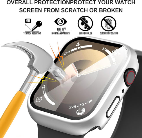 Suoman 3-Pack for Apple Watch Series 6 5 4 44mm Waterproof Case, 360° All-Round Protective Hard PC Tempered Glass Screen Protector for iWatch Seri...
