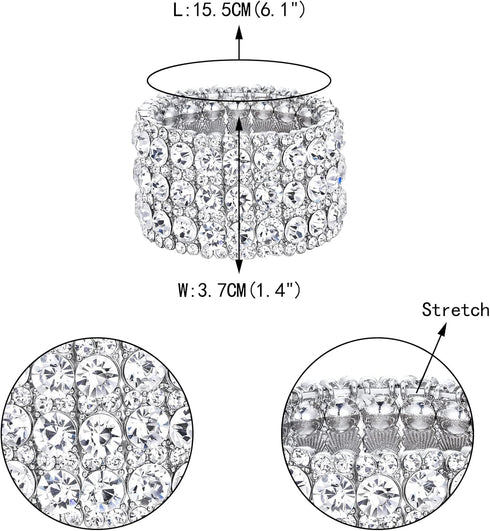 EVER FAITH Women's Round Shaped Austrian Crystal Wedding 3 Layers Luxury Elastic Stretch Bracelet...