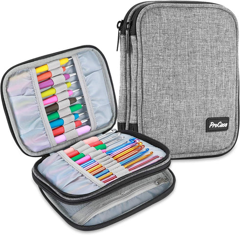 ProCase Crochet Hook Case (up to 6.5 Inches), Travel Organizer Zipper Bag for Various Crochet Hooks, Circular Knitting Needles and Other Accessori...