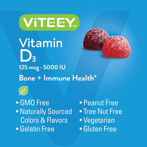 Vitamin D3 Gummies for Adults & Teens - 5,000 IU, 125mcg, Ultra Strength - Joint & Muscle Health, Immune Boost - Chewable Vitamin D Gummies - Vege...