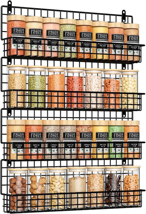 X-cosrack 4 Pack Spice Rack Wall Mount, Upgraded Connectable Seasoning Organizer for Space-Saving, Hanging Spice Storage for Cabinet/Pantry Door (...