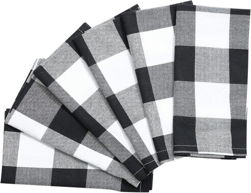 6 Buffalo Check Oversized Napkins (17x17 Inches) for Everyday Place Settings, Rustic Farmhouse Decor, Holidays, Family Dinners and BBQ's (White Bu...
