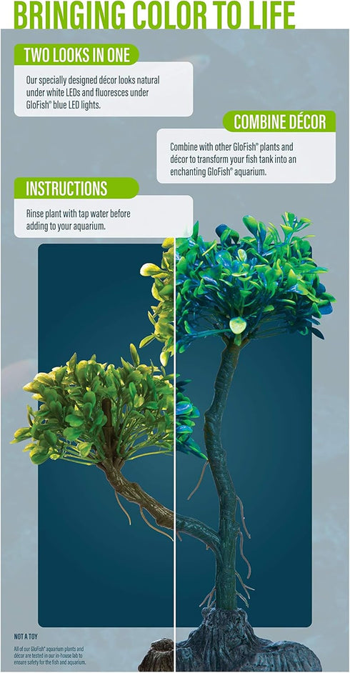 GloFish Mangrove Green Tree Plant Fluorescent Under Blue LED Light Aquarium Decor...