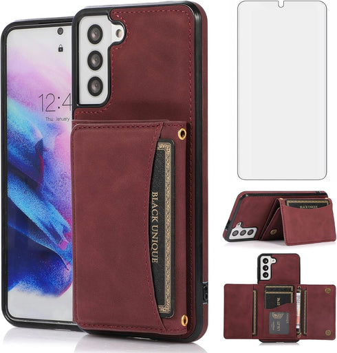 Asuwish Phone Case for Samsung Galaxy S21 Glaxay S 21 5G 6.2 inch Wallet Cover with Tempered Glass Screen Protector and PU Leather Credit Card Hol...
