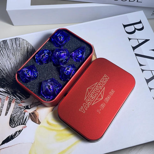 Dragon Eye Liquid Core DND Dice Set Resin Sharp Edged Dice Handmade D&D Dice for Role Playing Dungeons and Dragons Game (Styles 3 Purple)...