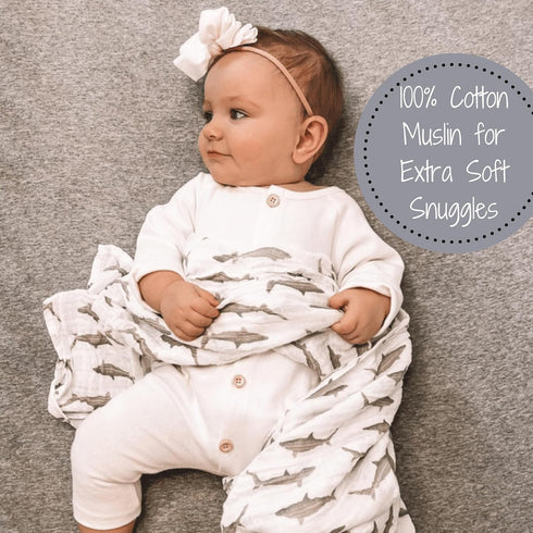 Swaddle Blanket | 100% Muslin Cotton | Newborn and Baby Nursery Essentials for Boys, Registry | Shark Print...
