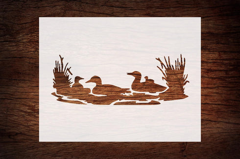 Reusable Ducks & Lake Wilderness Stencil 11" x 8.5" - Custom, Durable Outdoor Scene Template...