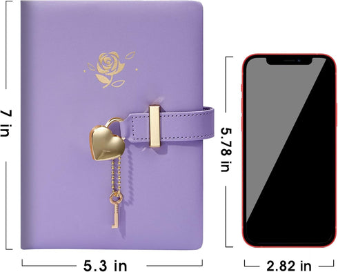 CAGIE Diary with Lock and Key PU Leather Kids Journal with Lock Personal Organizer Combination Travel Secret Notebook for Women, 5.3x8 in?Purple...
