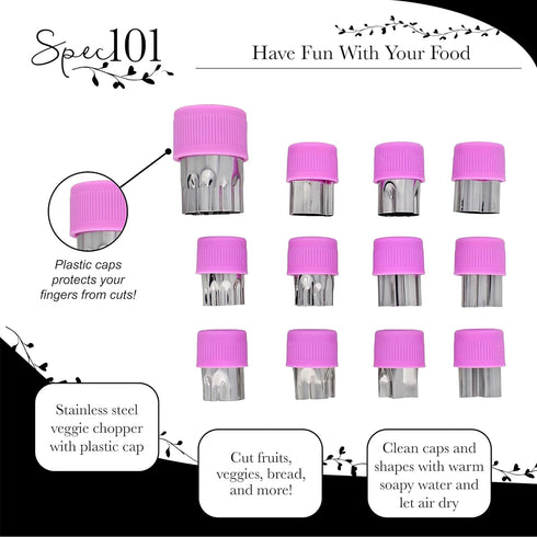 Vegetable Chopper - 12pc Mini Food Chopper with Flower, Animal, and Shape Fruit Cutter Pieces for Treats...
