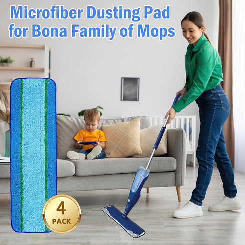4 Pack Deep Cleaning Pad for Bona Mop, Reusable Microfiber Deep Clean Pad for Bona Family of Mops, Mop Refill Replacement for Hardwood and Multi-S...