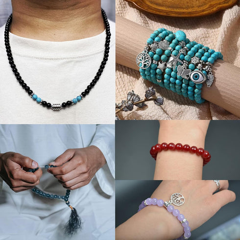 JIYIEW 8mm Glass Beads for Jewelry Making,24 Color DIY Crystal Gemstone Loose Beads Bracelet Neacklace Making Kit Round Spacers Stone Turquoise Be...
