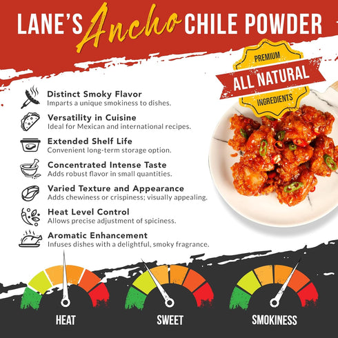 Lane's Ancho Chile Powder Spice, All-Natural Ancho Chili Powder Seasoning with Sweet & Smoky Ancho Chiles Flavor, No Preservatives Made in USA, 7....