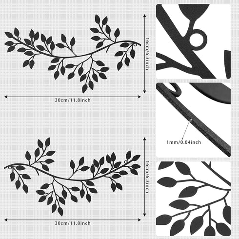 Hotop 2 Pieces Metal Tree Leaf Wall Decor Vine Olive Branch Leaf Wall Art Wrought Iron Scroll Sculptures Above the Bed, Living Room, Outdoor Decor...