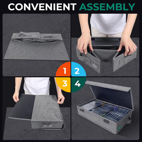 Cassette Tape Storage Box, Practical Cassette Tape Holder 16.34 x 9.25 x 3.54 Inch, Cassette Rack with Lids and Index Labels to store to 48 Casset...