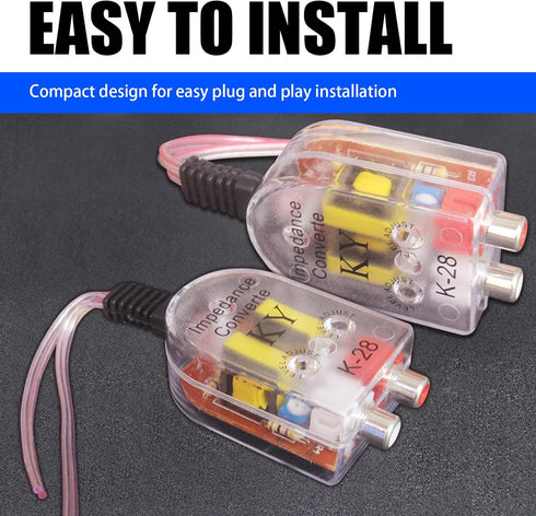2 PCS Car High Frequency to Low Frequency Output Converter, Speaker Output to RCA Line Control Audio Signal Adapter, CD Player High and Low Modifi...