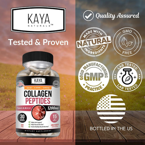 Kaya Naturals Multi Collagen Peptides Complex Powder for Women and Man, Vital for Hair, Skin, Nails, and Anti-Aging, Types I, II, III, V & X Colla...