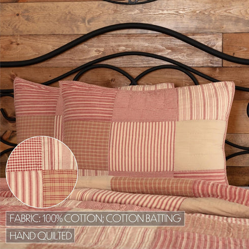 VHC Brands Sawyer Mill Red 100% Cotton Decorative Patchwork Pillow Cover Standard Sham 21x27...