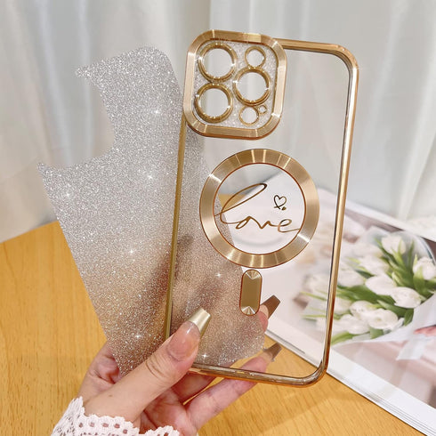 Fiyart Compatible with iPhone 13 Pro Max Case,Compatible with MagSafe Love Heart Plating Camera Protection Clear Phone Case, Magnetic Glitter for ...
