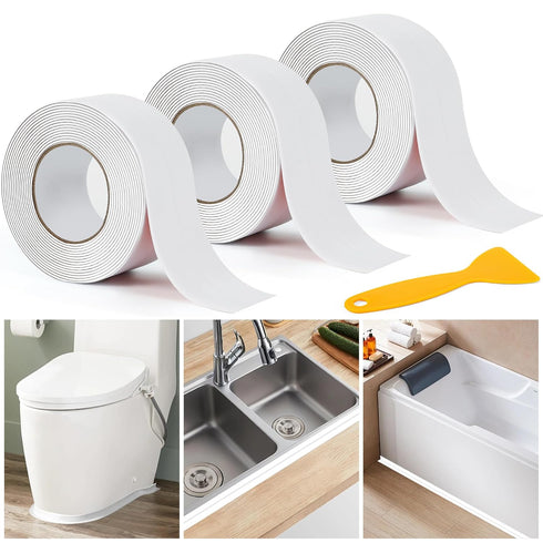 DREETINO Bath Sealant Strip,3PCS x 11FT Self Adhesive Caulk Strip Sealant Tape for Kitchen, Bathroom, Toilet, Wall Corner with Sealing Tool...
