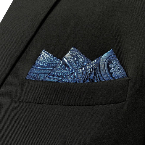 S&W SHLAX&WING Ties for Men Blue Paisley Matching Pocket Square Only...
