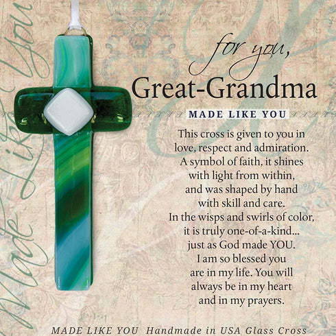 Sentimental Gift For Great Grandma for Mother's Day/Christmas/Birthday - Handmade in USA Glass Cross With Poetry - Religious Gift for Great-Grandm...