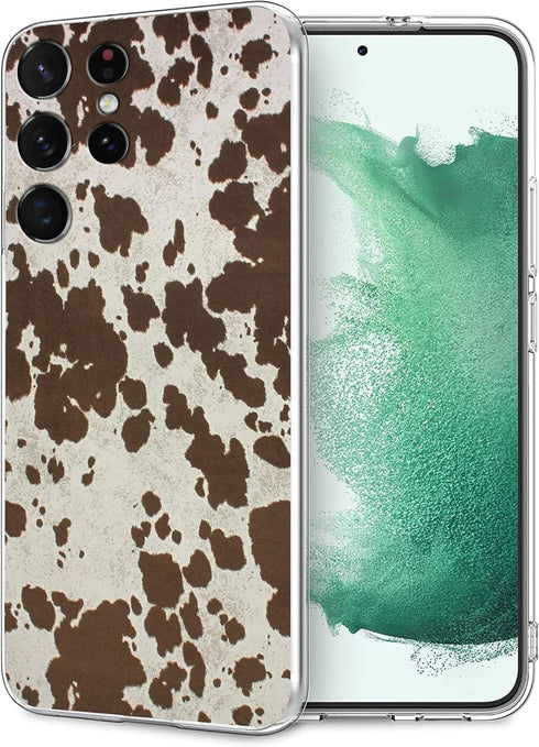 Cow Print Samsung Galaxy S22 Ultra Case, Western Cowhide Print iPhone Case for Men Women Cowgirl Cowboy Gifts Cool Moo Farm Animal Country Retro C...