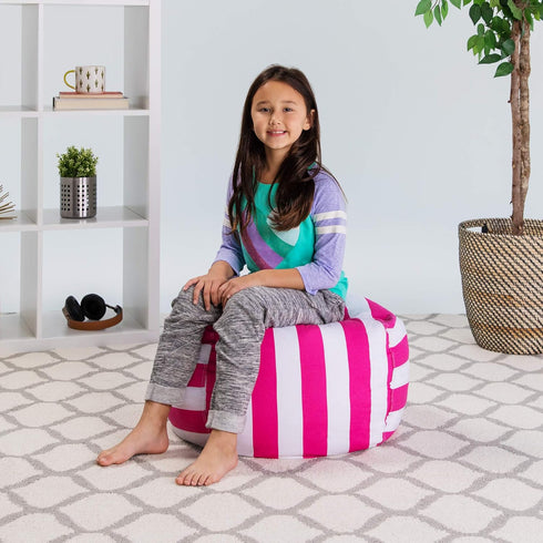 Posh Stuffable Kids Stuffed Animal Storage Bean Bag Chair Cover - Childrens Toy Organizer, Medium 27" - Canvas Stripes Pink and White...