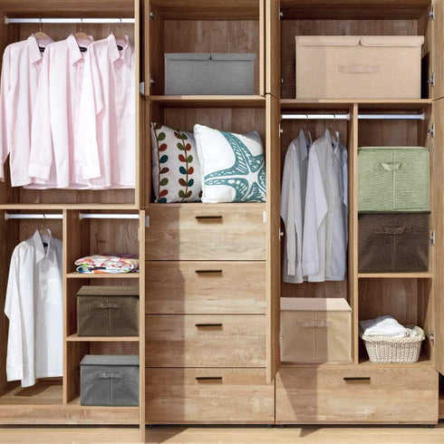 2 Pack Storage Boxes with Lids and Handles, Collapsible Linen Storage Bins Organizer Containers Baskets Cube with Removable Divider for Home Bedro...